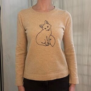 J. Crew Beige Cream Wool Cotton Blend Sweater with Fox Embroidery